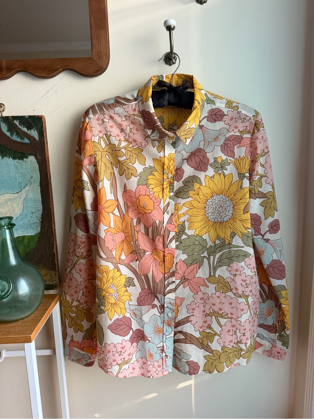 Sézane Pierro Shirt 70s Floral Print Organic Cotton Size 34 XS